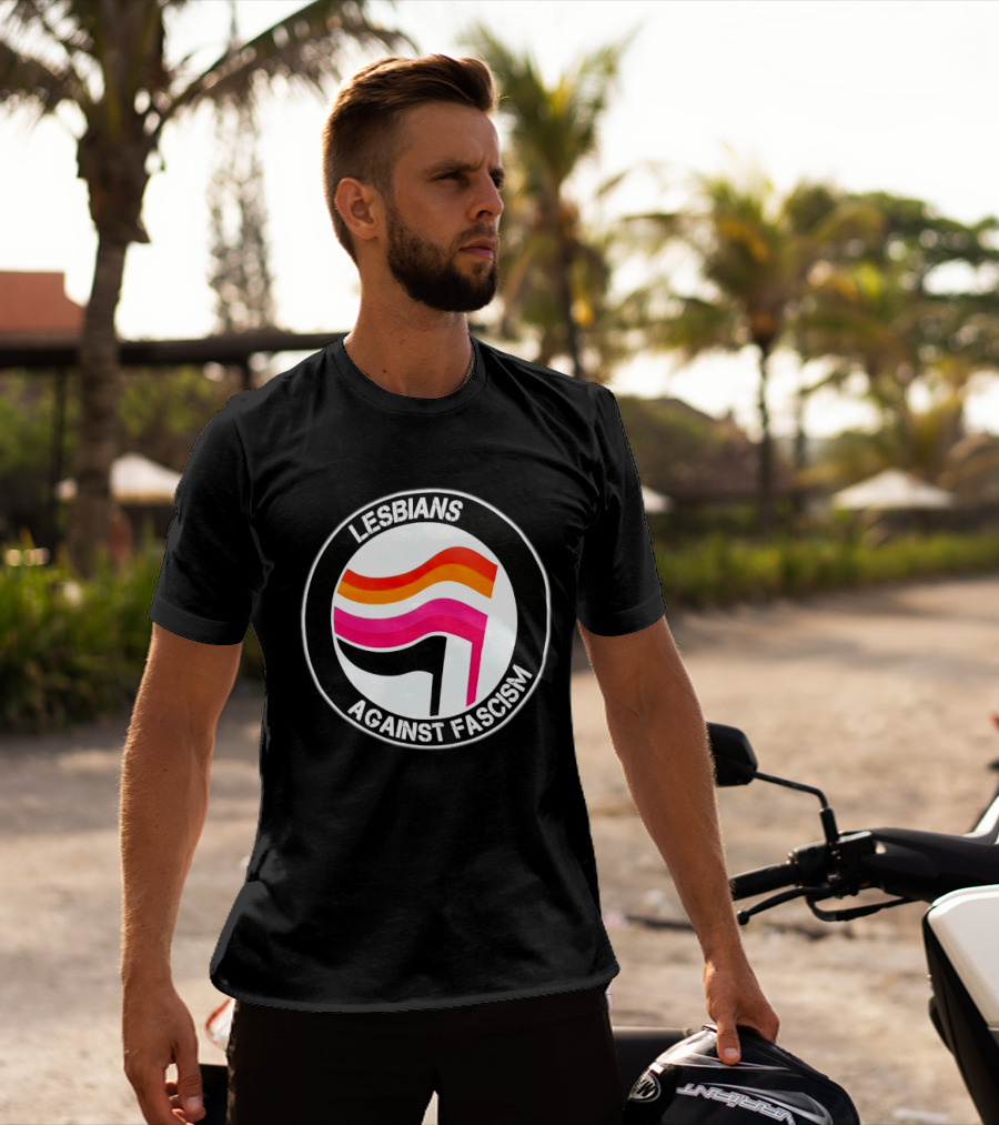 Lesbians Against Fascism Lesbian Flag Circle T-Shirt