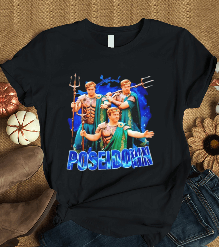 Poseidown Poseidon Down Syndrome Meme Greek God Trident T-Shirt