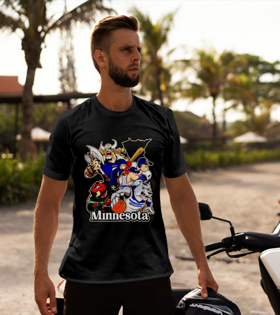 Minnesota Vikings Wild Twins Timberwolves Characters Collage T-Shirt
