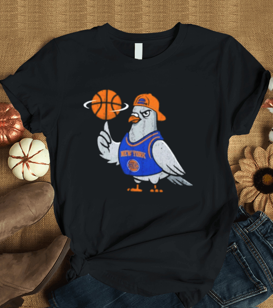New York Knicks Pigeon Basketball Spin T-Shirt