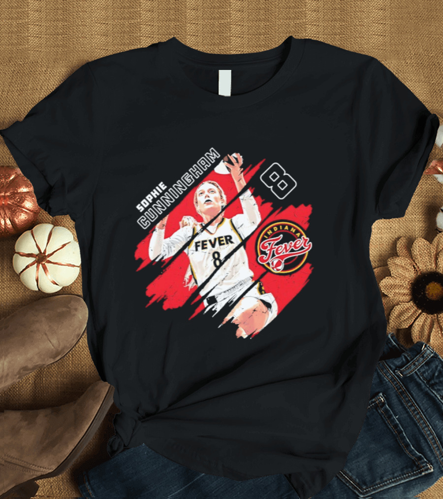 Sophie Cunningham Number 8 Indiana Fever Basketball Team Logo Red T-Shirt