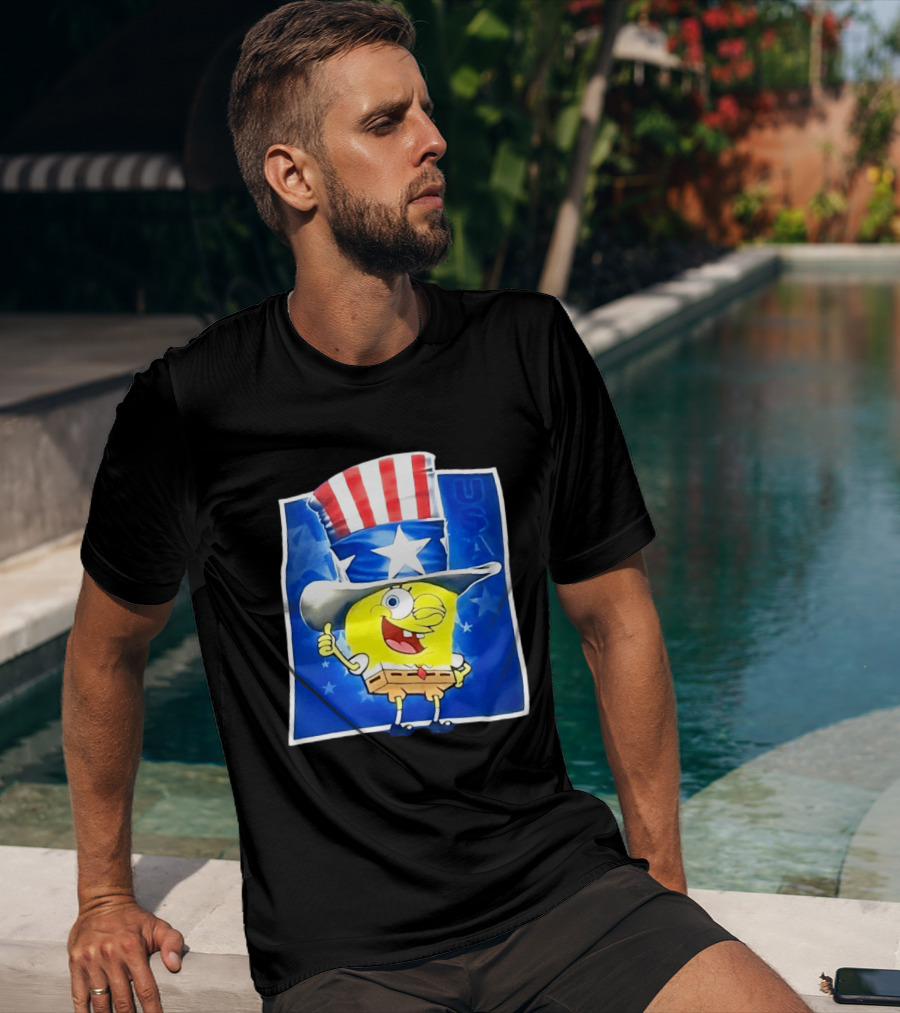 Sponge Thumbs Up American Flag USA Stars And Stripes Hat T-Shirt