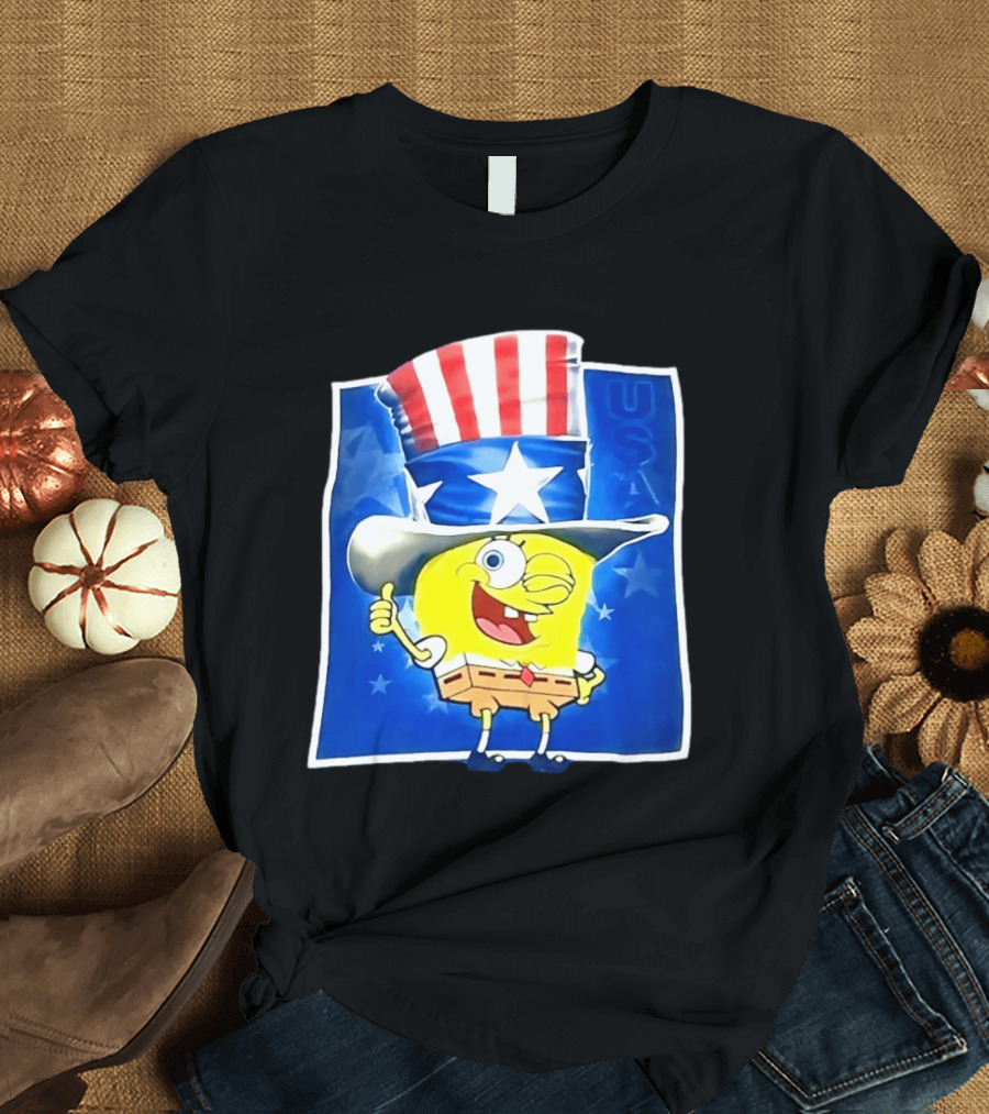 Sponge Thumbs Up American Flag USA Stars And Stripes Hat T-Shirt