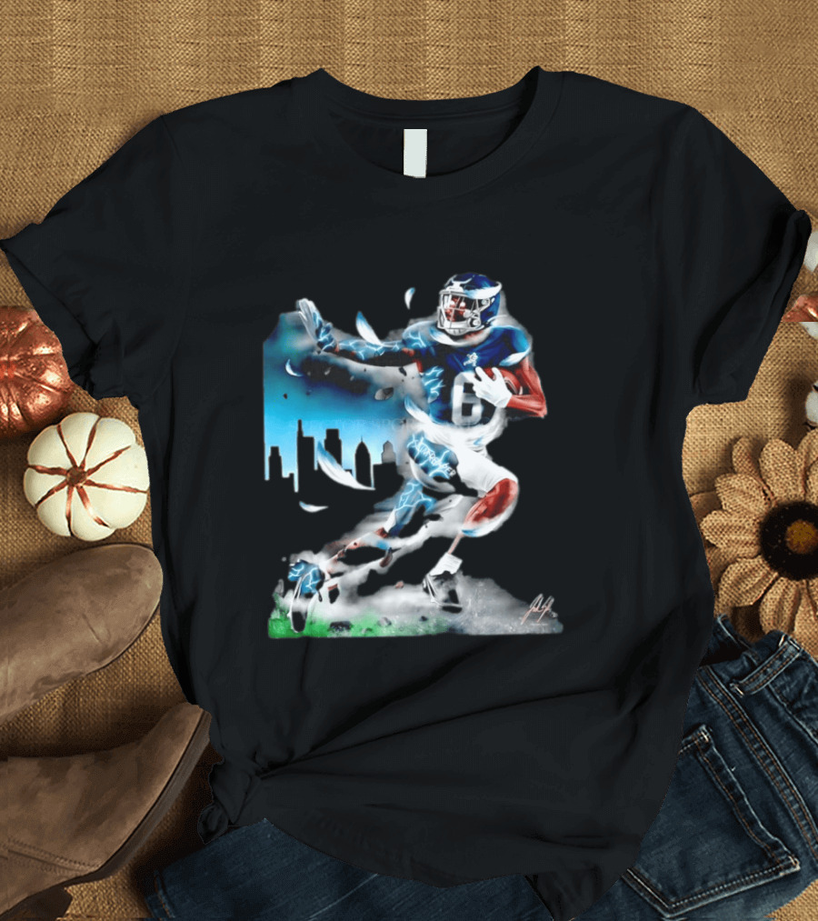 Philadelphia Eagles Devonta Smith Slim Reaper Skyline Dynamic Football Action T-Shirt