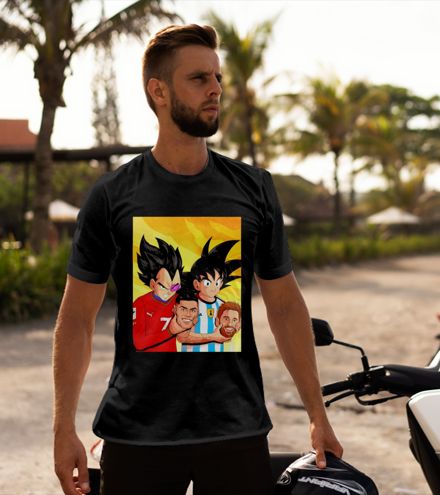 Vegeta And Goku With Ronaldo 7 And Messi Argentina Heads T-Shirt