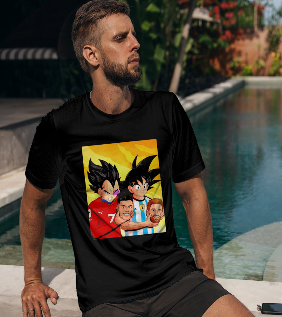 Vegeta And Goku With Ronaldo 7 And Messi Argentina Heads T-Shirt