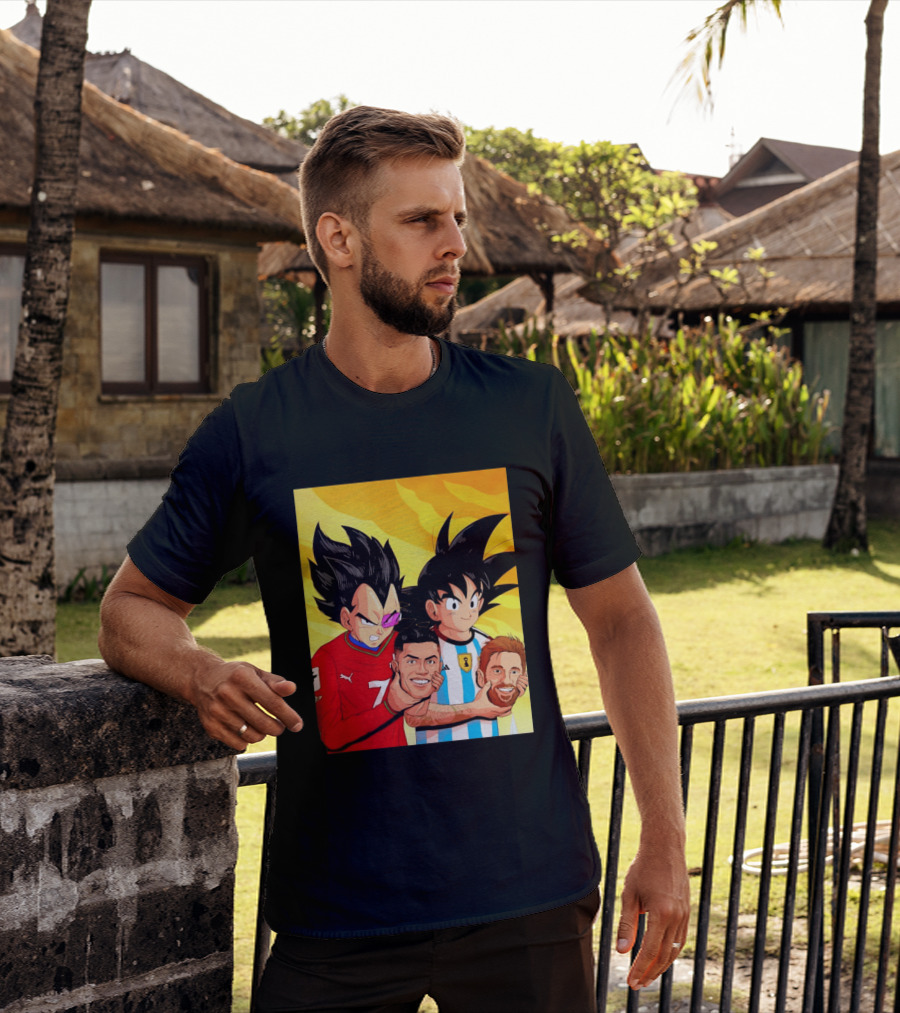 Vegeta And Goku With Ronaldo 7 And Messi Argentina Heads T-Shirt