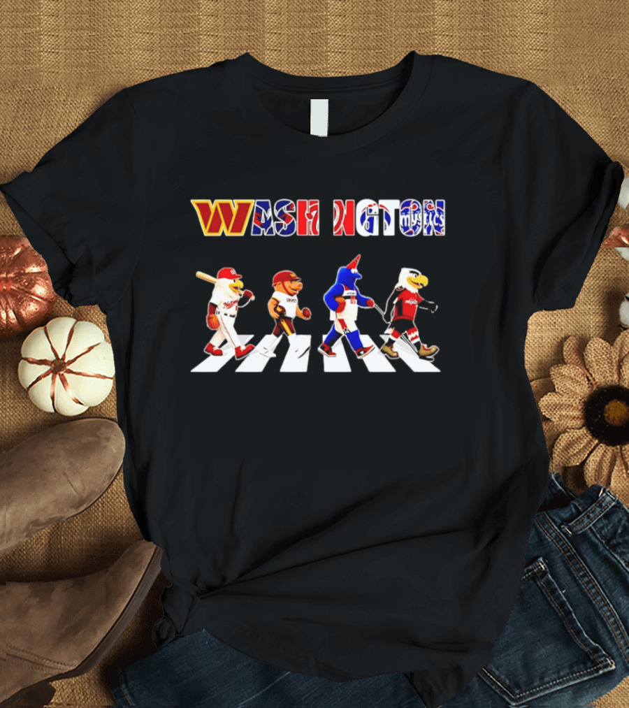 Washington Nationals Wizards Capitals Mystics Mascots Walking Across Abbey Road Mashup T-Shirt