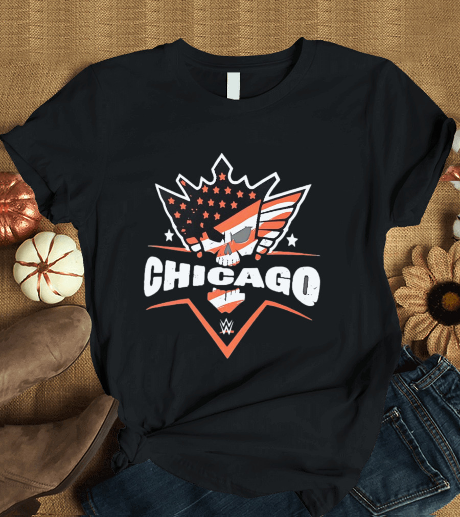 Chicago WWE American Flag Skull Stars Stripes T-Shirt