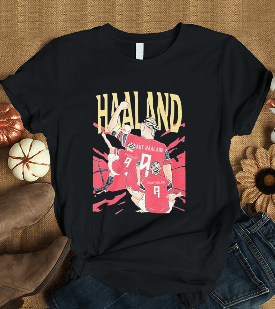 Haaland Cartoon Celebrating Norway Football Number 9 T-Shirt