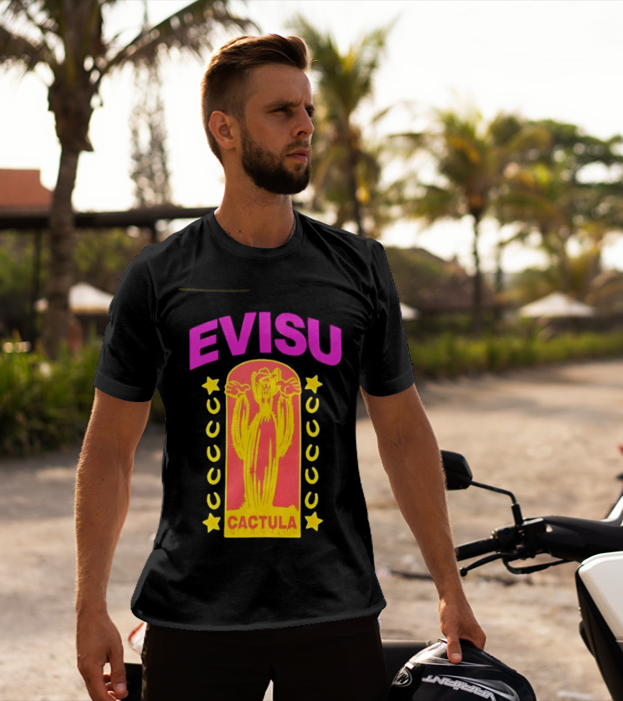 Evisu Cactula Cactus Star And Crescent Yellow Pink T-Shirt