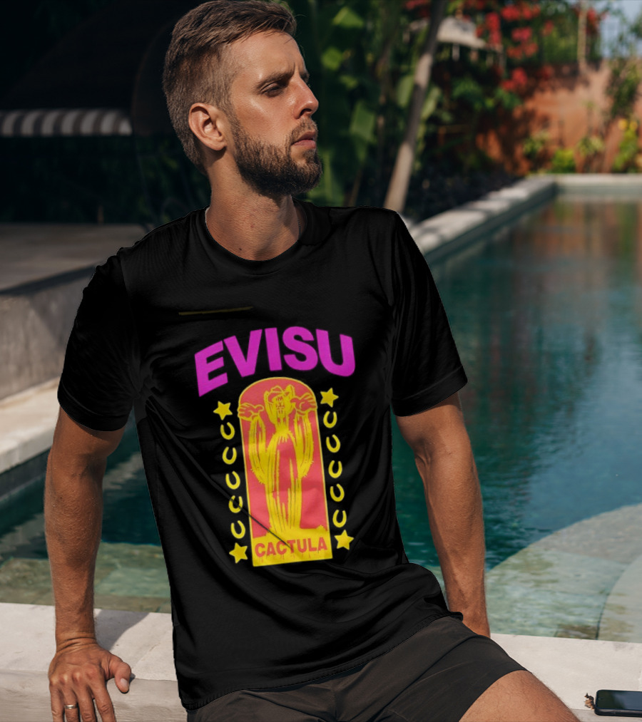 Evisu Cactula Cactus Star And Crescent Yellow Pink T-Shirt