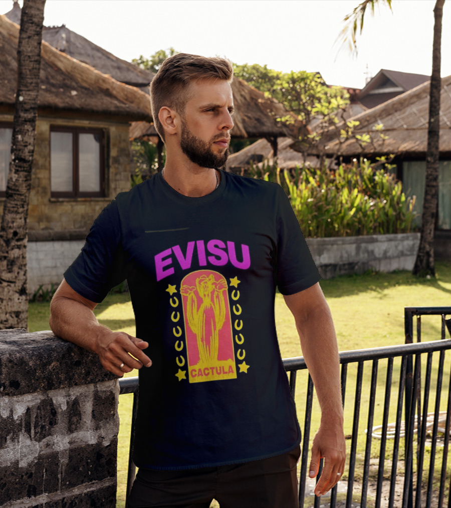 Evisu Cactula Cactus Star And Crescent Yellow Pink T-Shirt