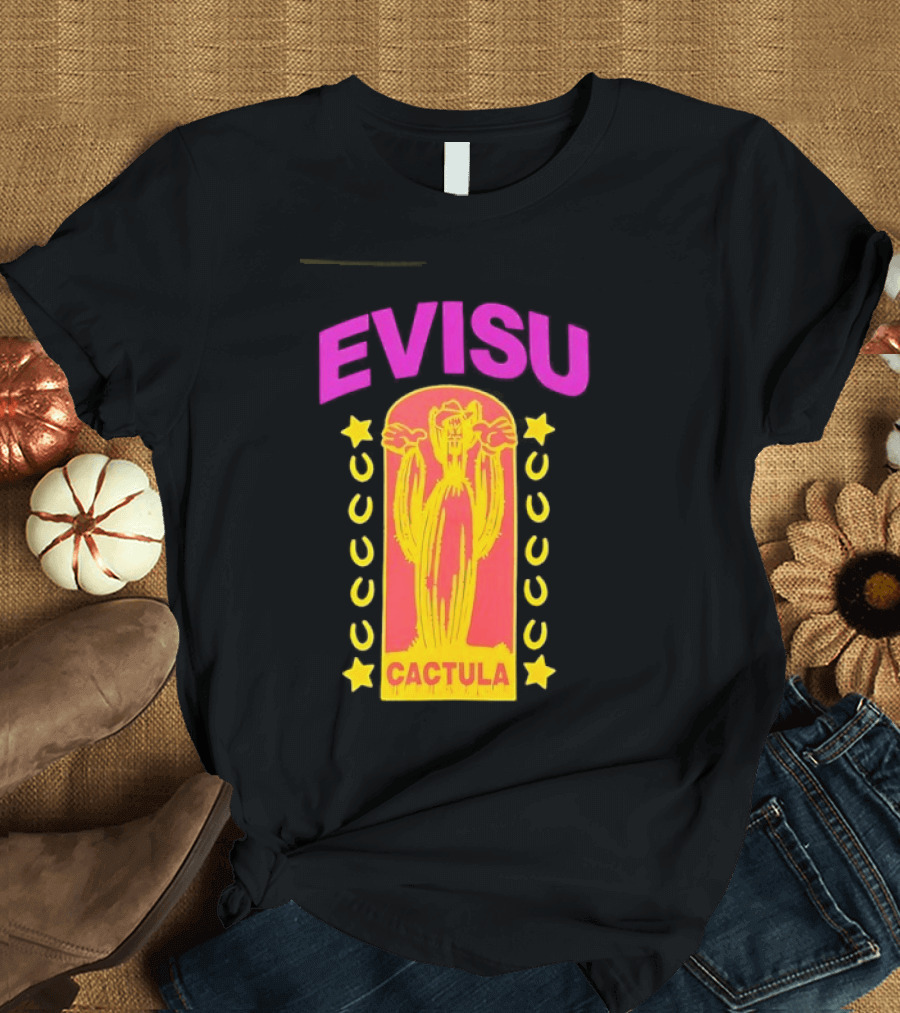 Evisu Cactula Cactus Star And Crescent Yellow Pink T-Shirt