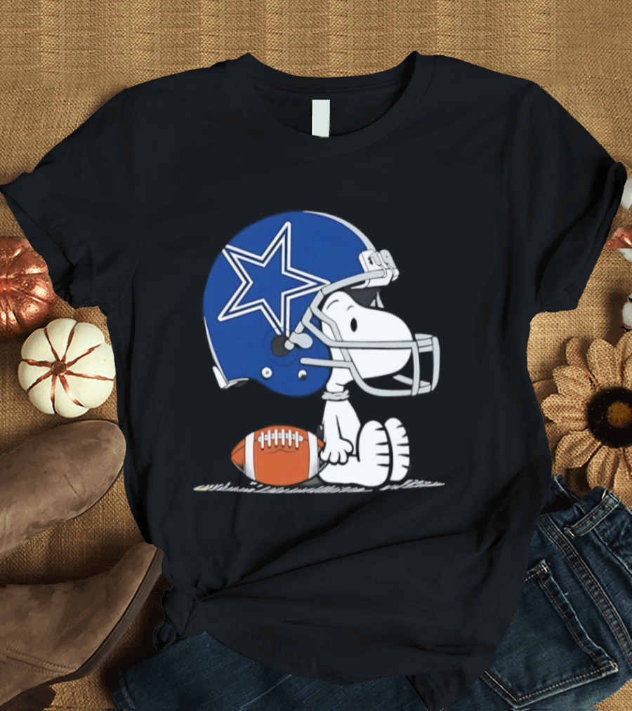 Snoopy Dallas Cowboys Football Helmet Collaboration Peanuts NFL Fan T-Shirt