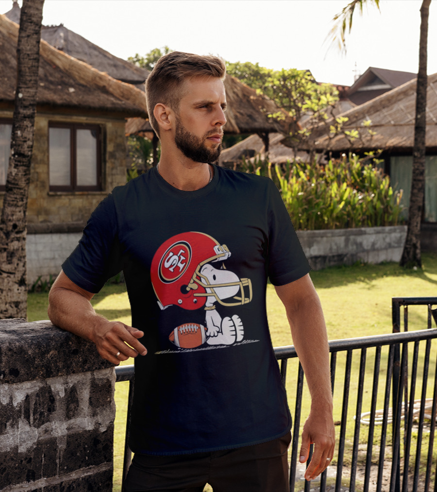 Snoopy San Francisco 49ers Football Helmet Peanuts NFL Collaboration T-Shirt