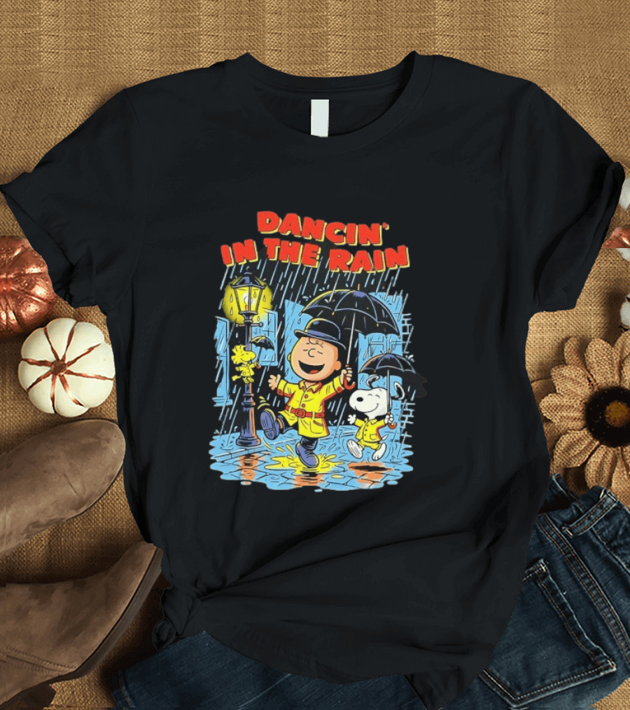 Peanuts Dancin' In The Rain Snoopy Charlie Brown Woodstock T-Shirt