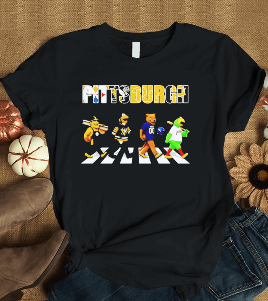 Pittsburgh Steelers Penguins Pitt Panthers Pirates Characters Abbey Road Walk T-Shirt
