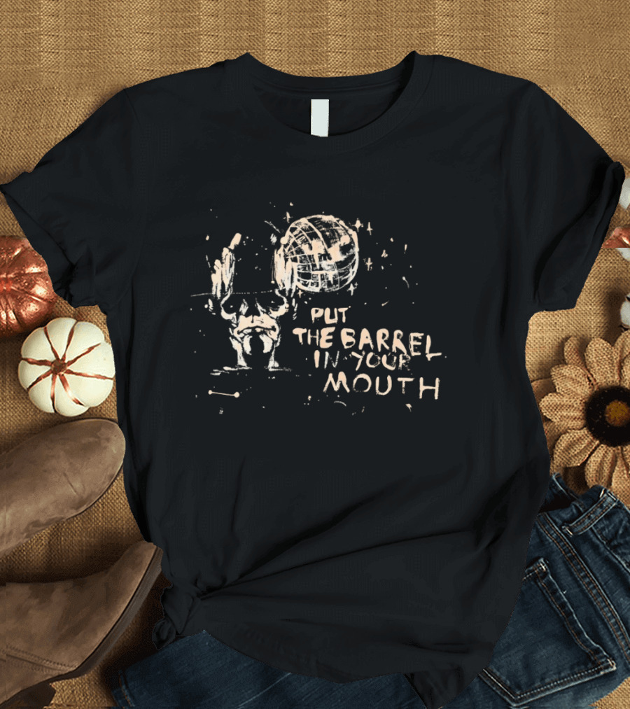 Put The Barrel In Your Mouth Distressed Baseball Skeleton T-Shirt