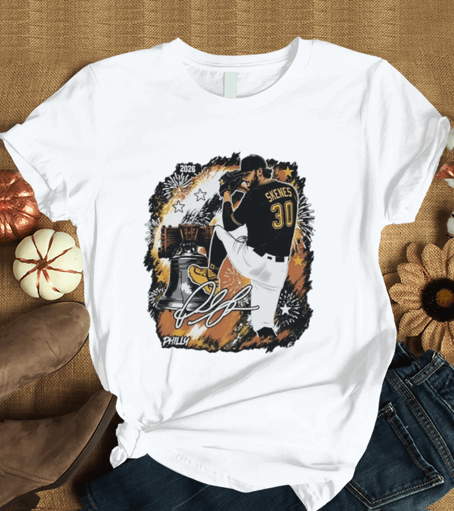 Paul Skenes 30 Pittsburgh Pirates Philly Liberty Bell 2026 Fireworks T-Shirt