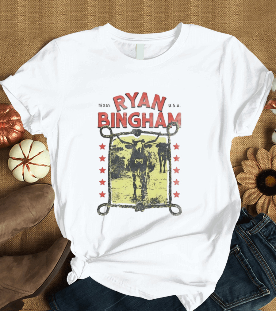 Texas Ryan Bingham Longhorn Cattle U.S.A Stars T-Shirt