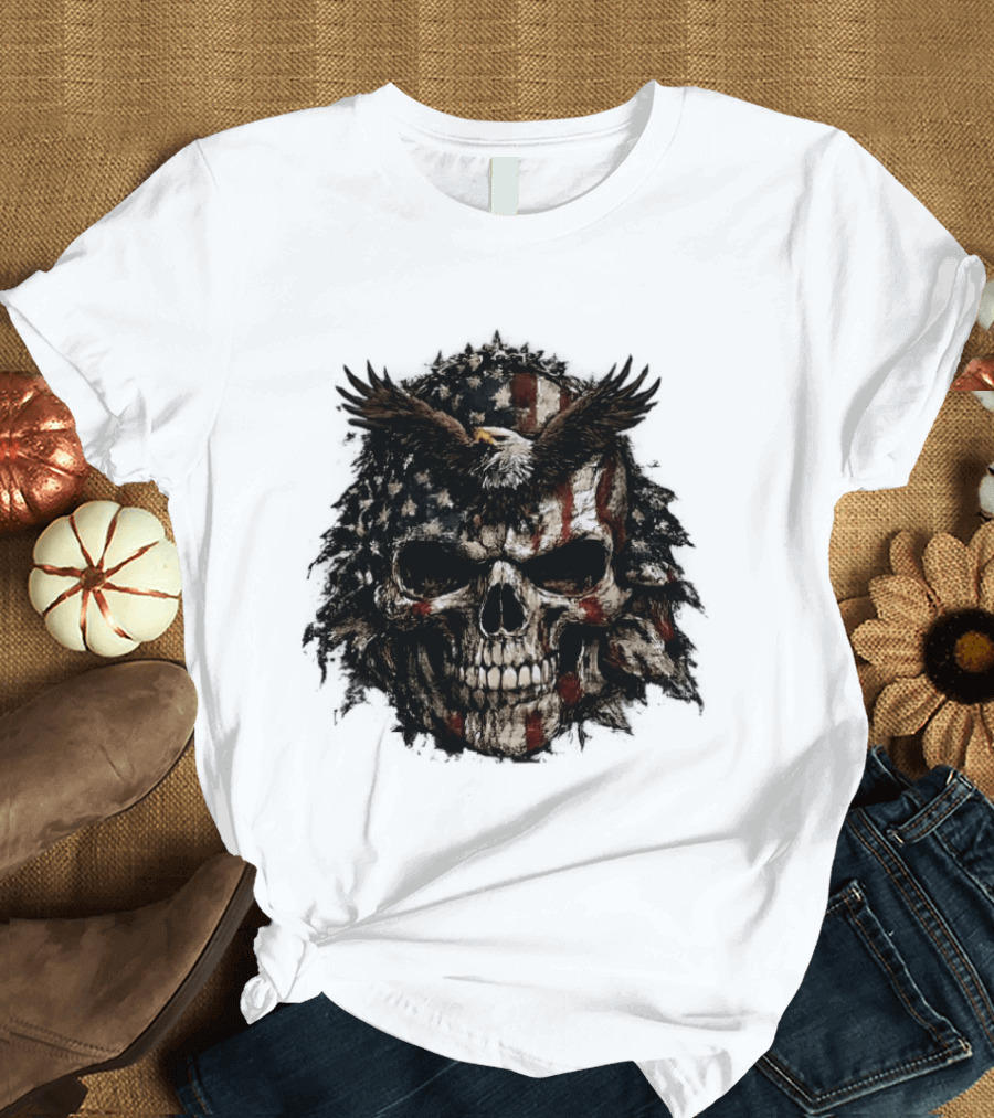 American Flag Eagle Skull USA Patriotic T-Shirt