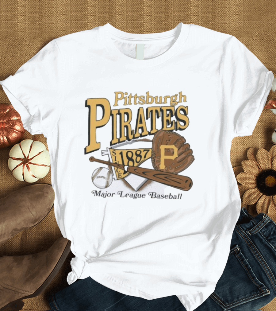 Pittsburgh Pirates Since 1887 Major League Baseball Bat Glove Patch Ball T-Shirt
