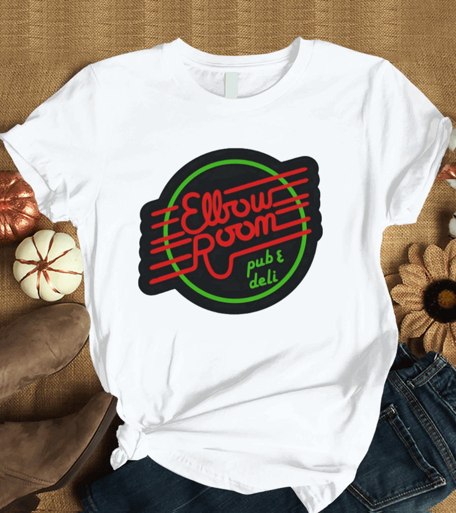 Elbow Room Pub And Deli Neon Sign Red And Green Circle T-Shirt