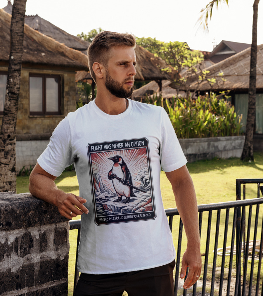Flight Was Never An Option Penguin Samurai Sword Japanese T-Shirt