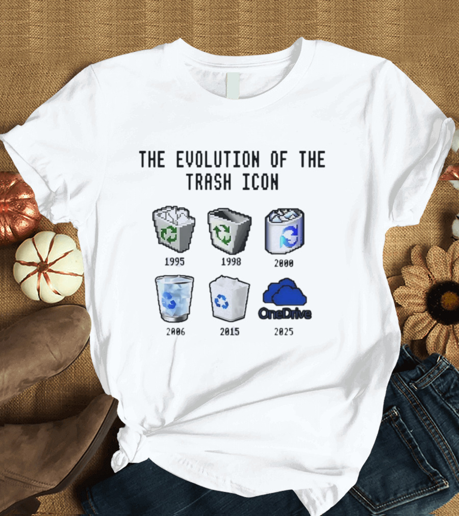 The Evolution Of The Trash Icon 1995 To 2025 Windows Recycle Bin And OneDrive Transformation T-Shirt