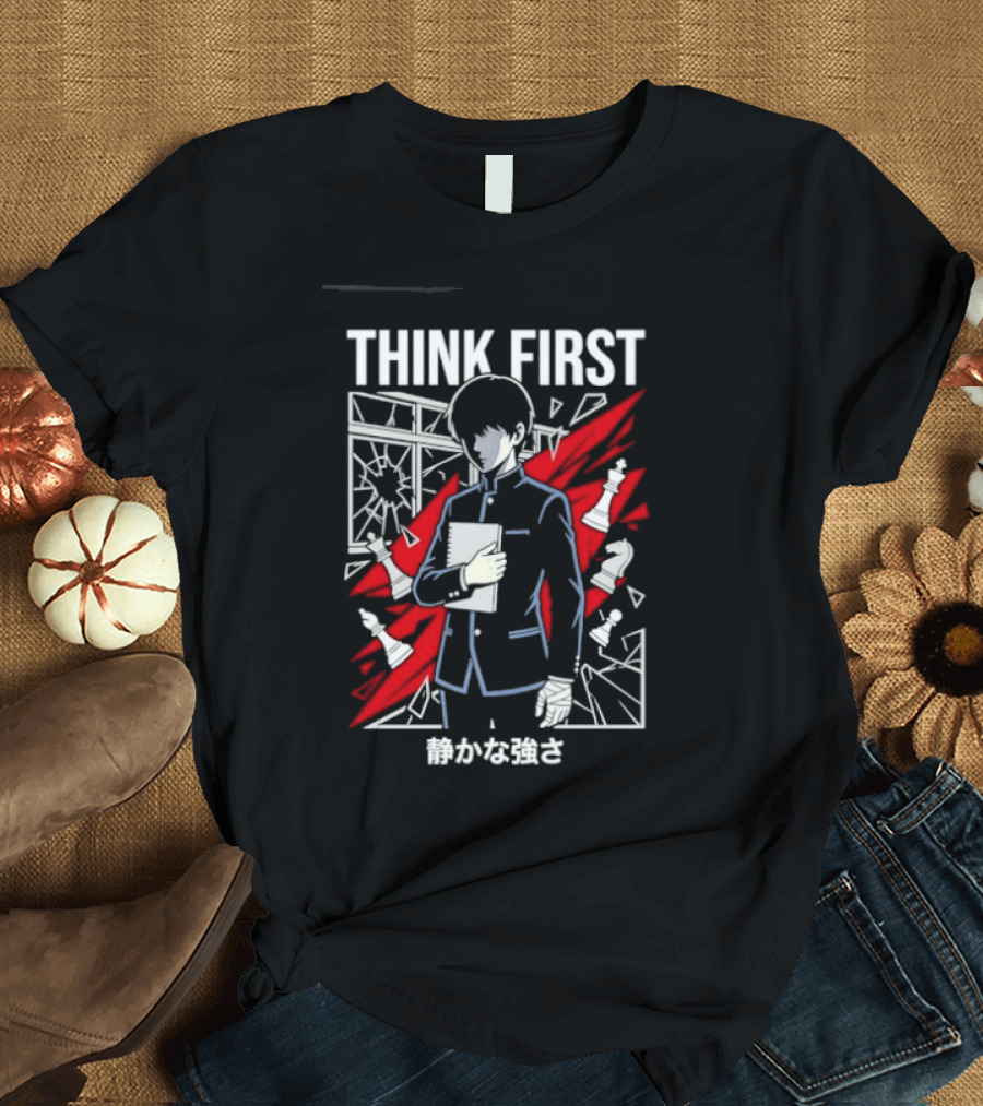 Think First Shizukana Tsuyosa Anime Chess Character With Red And White T-Shirt