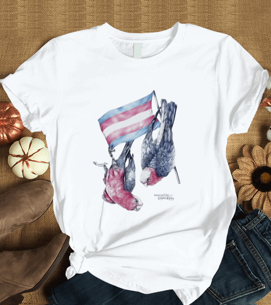 Trans Pride Flag Galah Parrots By Kayla Reay T-Shirt