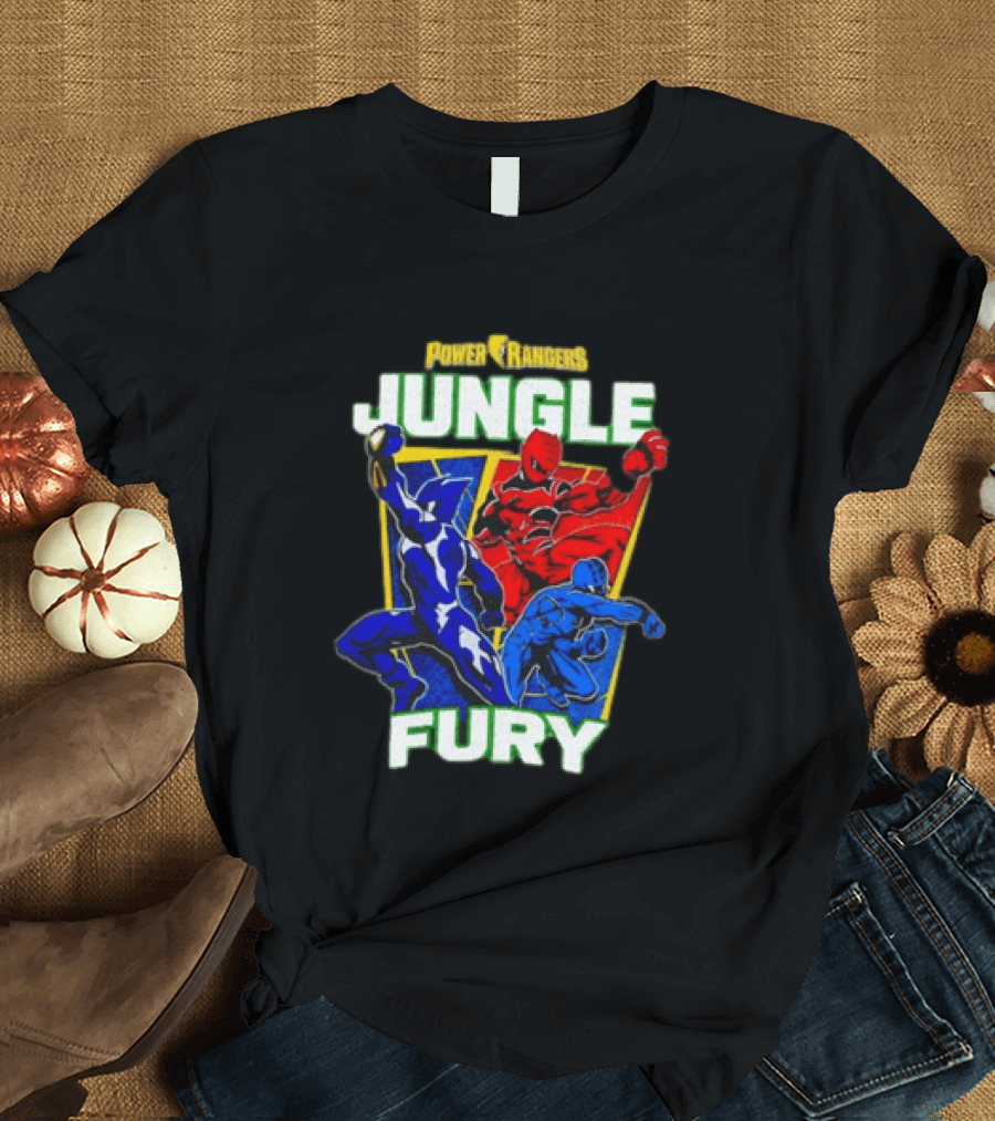 Power Rangers Jungle Fury Red And Blue Rangers Action Poses T-Shirt