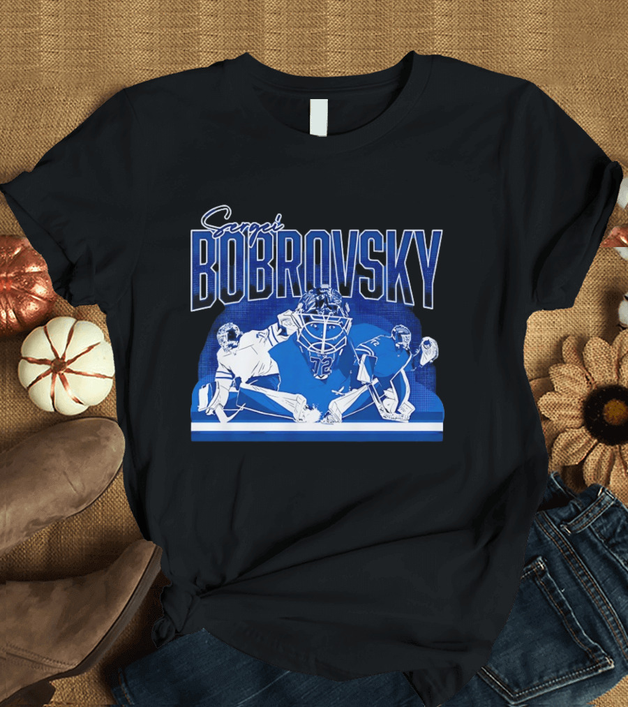 Sergei Bobrovsky Number 72 Blue And White Hockey Goalie Action Toronto Maple Leafs NHL T-Shirt