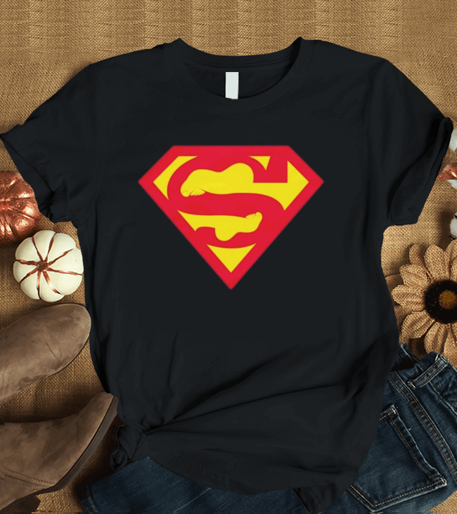Superfeet Superman Inspired Red Yellow Emblem With Feet T-Shirt