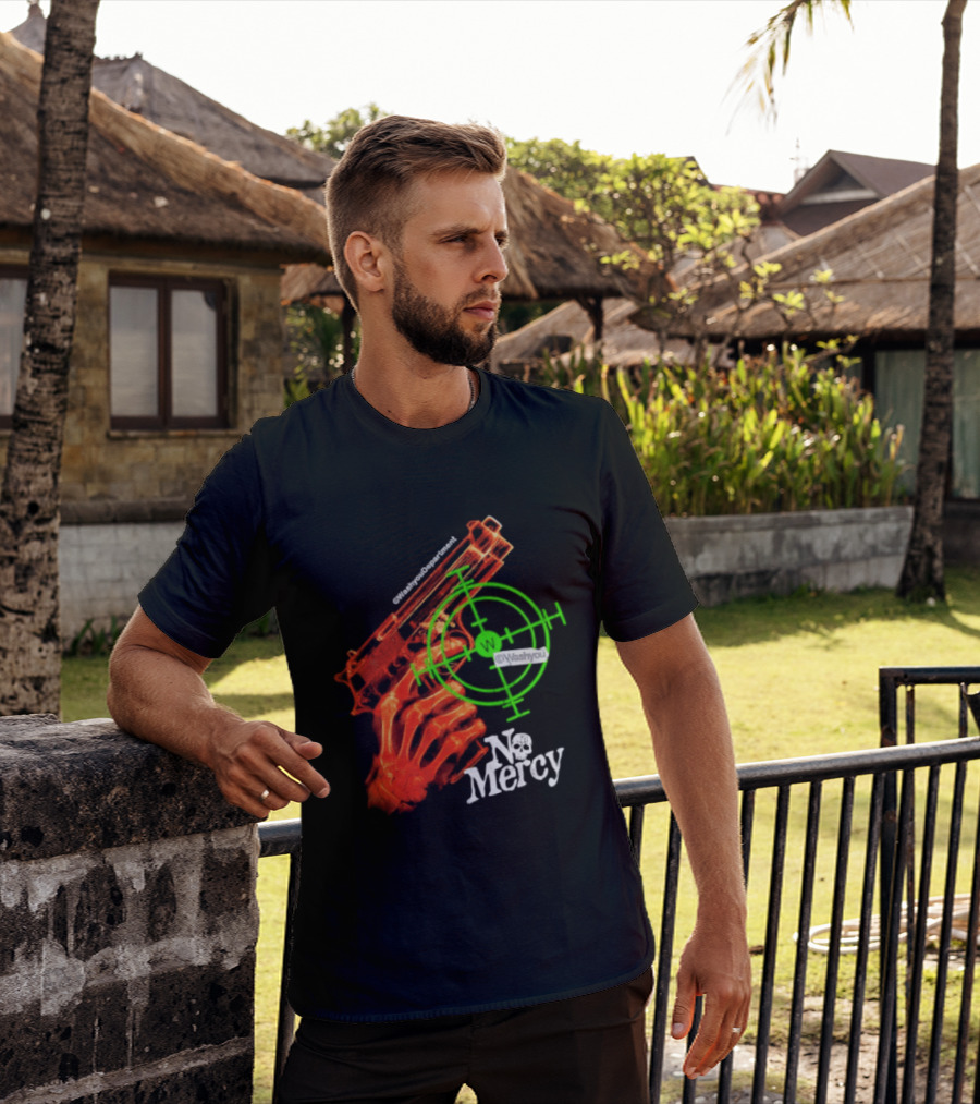 No Mercy Skeleton Hand Gun Green Target Scope T-Shirt