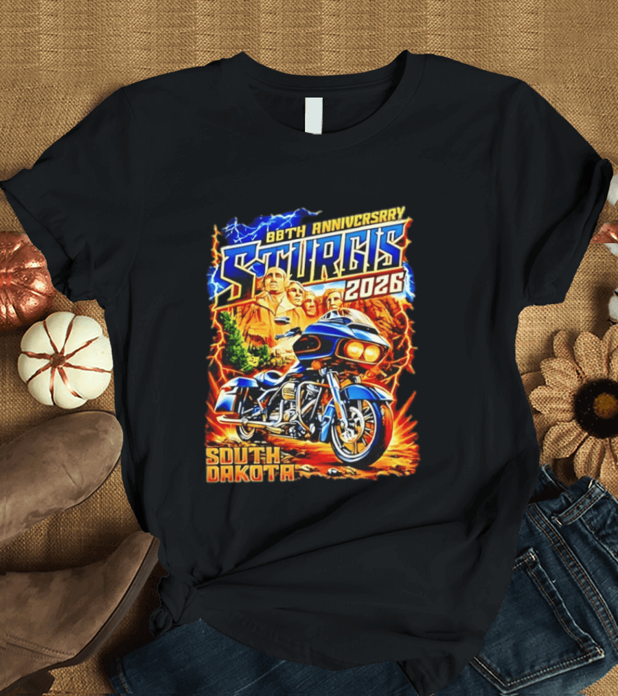 88th Anniversary Sturgis 2026 South Dakota Motorcycle Mount Rushmore T-Shirt