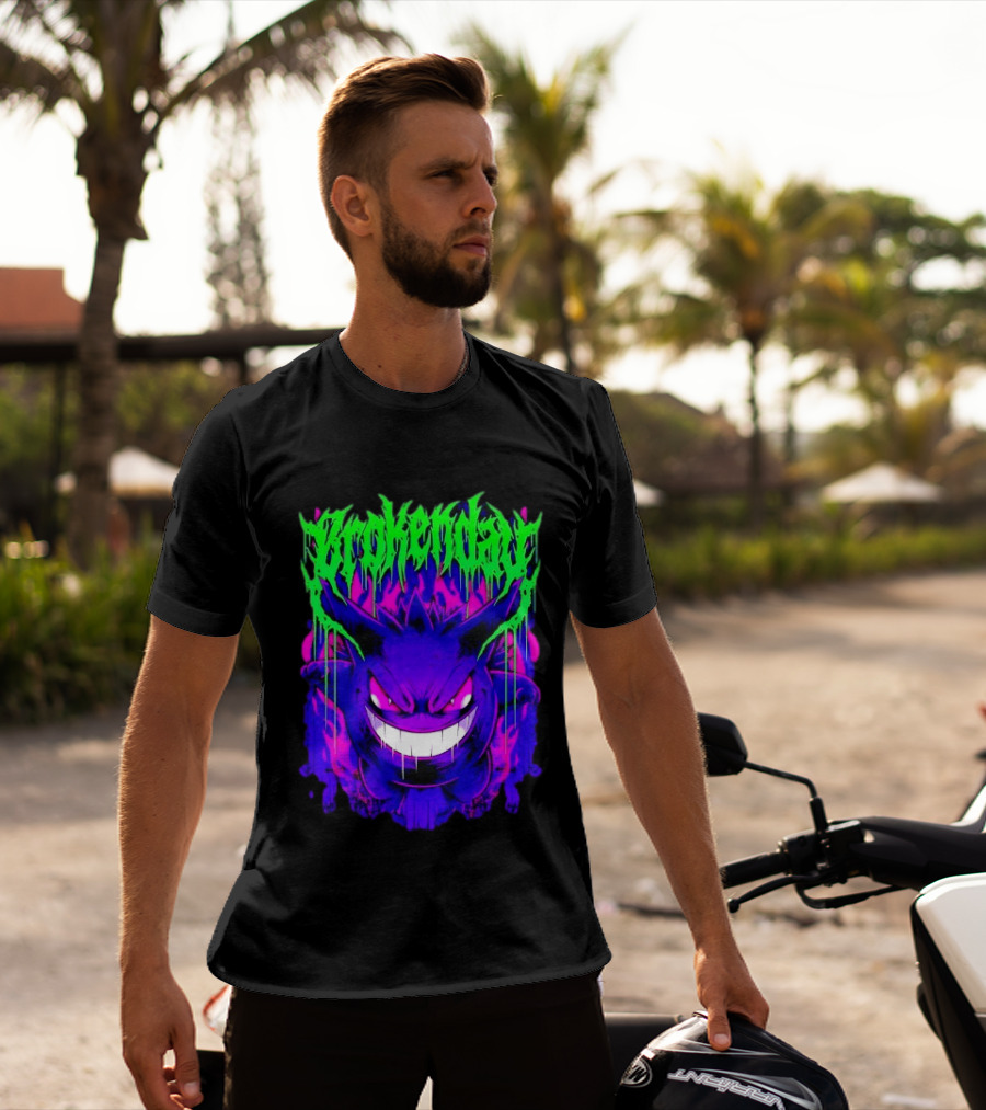 Brokey Day Gengar Pokemon Ghost Type Metal Band T-Shirt