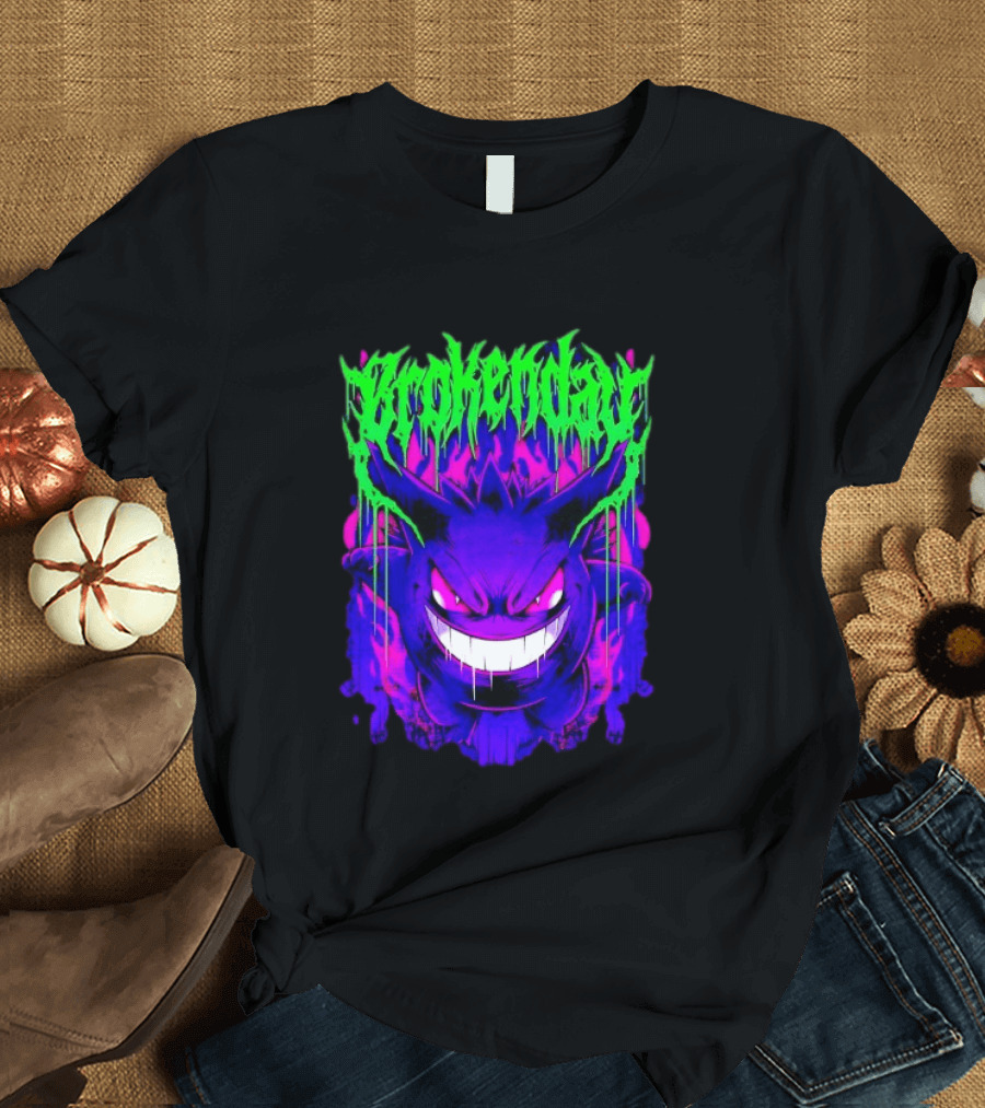 Brokey Day Gengar Pokemon Ghost Type Metal Band T-Shirt