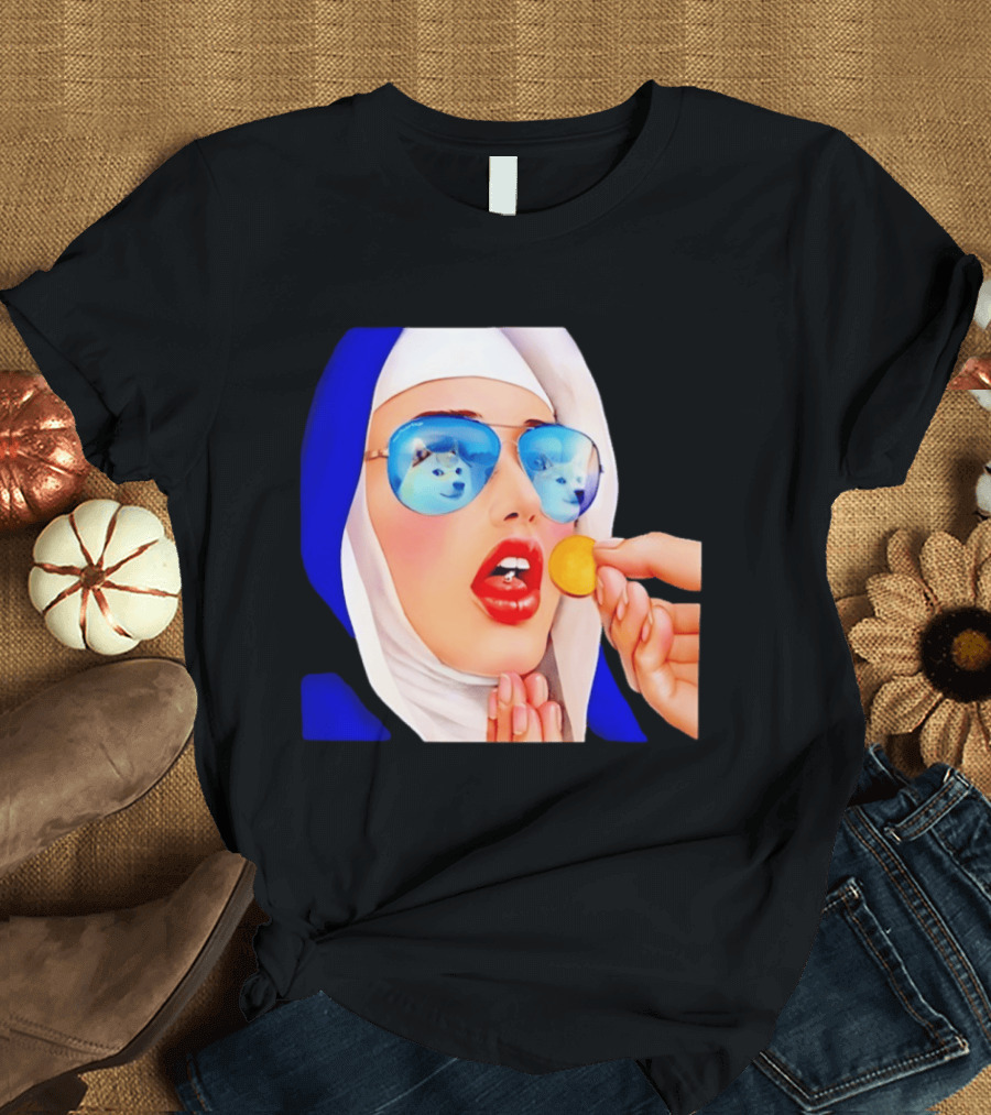 Doge Nun Sunglasses Reflection Communion Meme T-Shirt