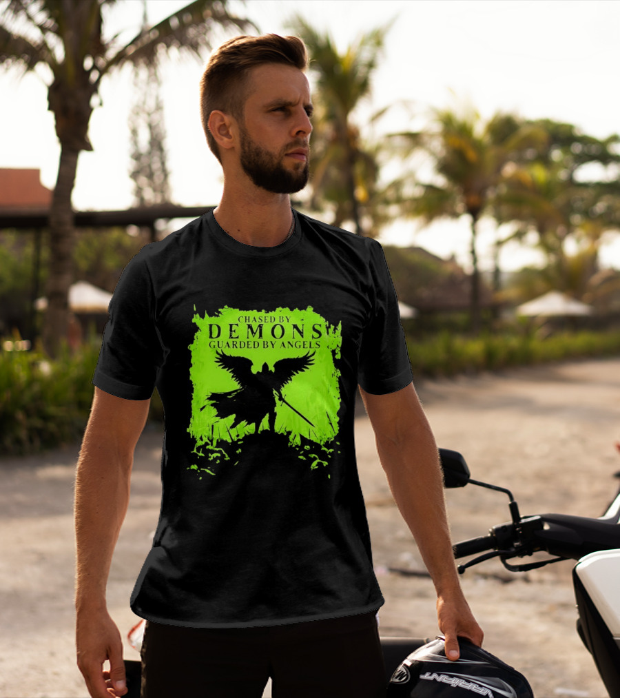 Chased By Demons Guarded By Angels Warrior Wings Sword T-Shirt