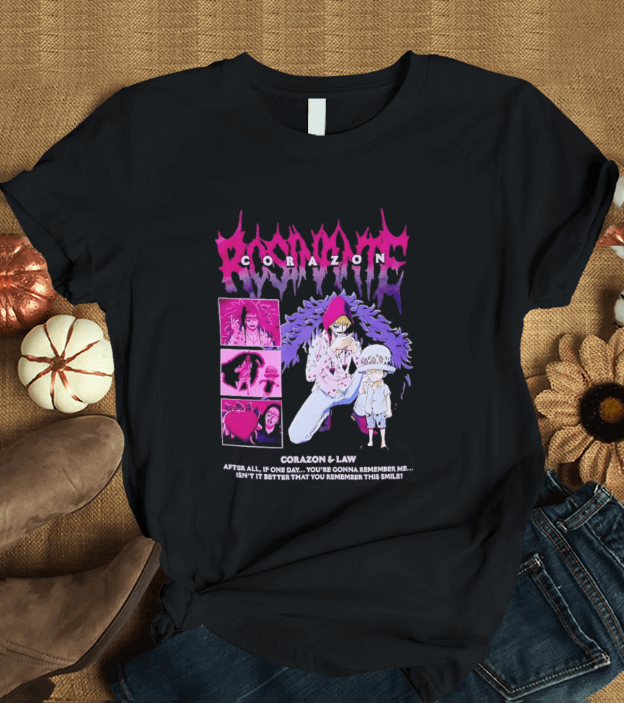 Corazon And Law One Piece After All If One Day You're Gonna Remember Me Smile Manga T-Shirt