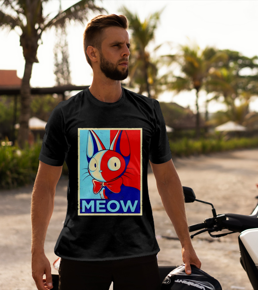 Meow Red Blue Cat Bow Tie T-Shirt