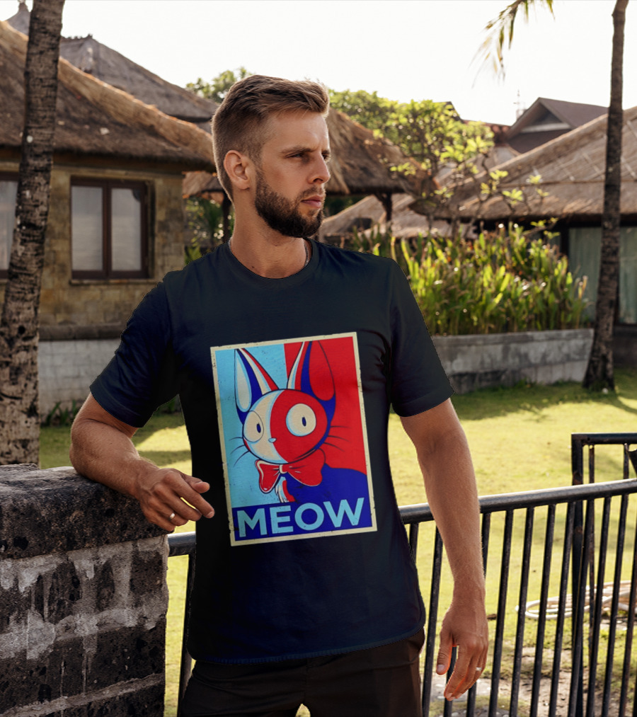 Meow Red Blue Cat Bow Tie T-Shirt