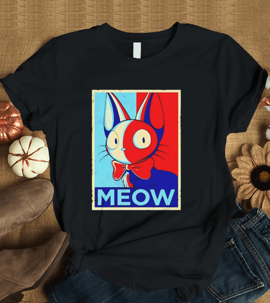 Meow Red Blue Cat Bow Tie T-Shirt