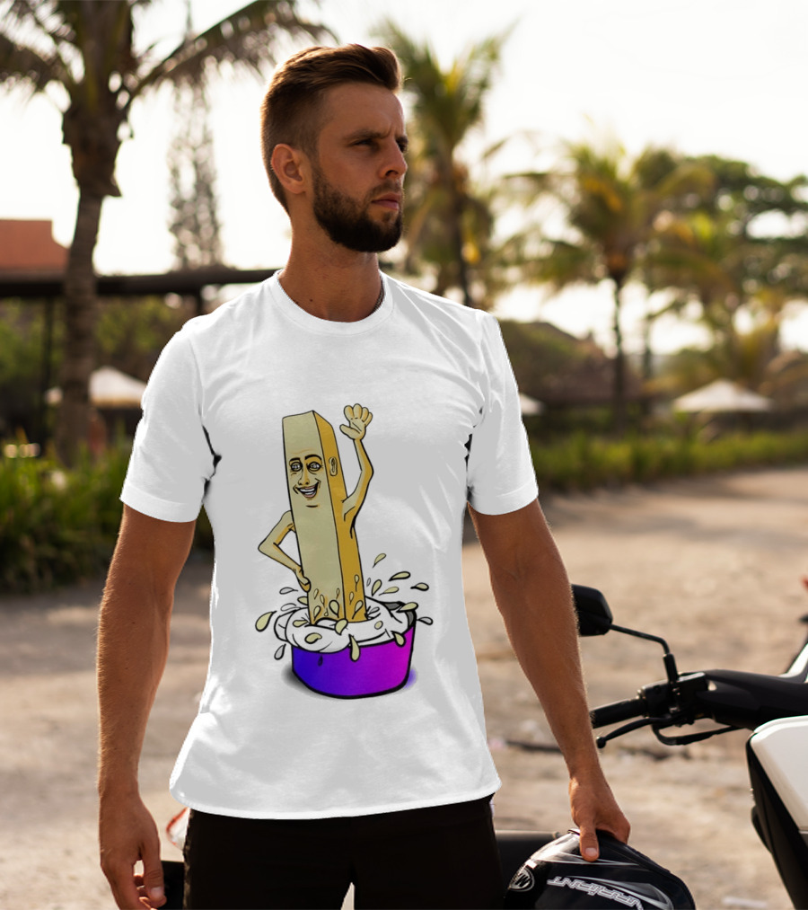 Belgian French Fry Cartoon Character Waving In Sauce Bowl T-Shirt