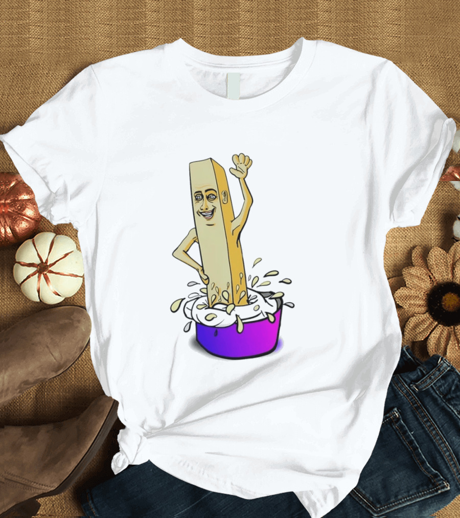 Belgian French Fry Cartoon Character Waving In Sauce Bowl T-Shirt