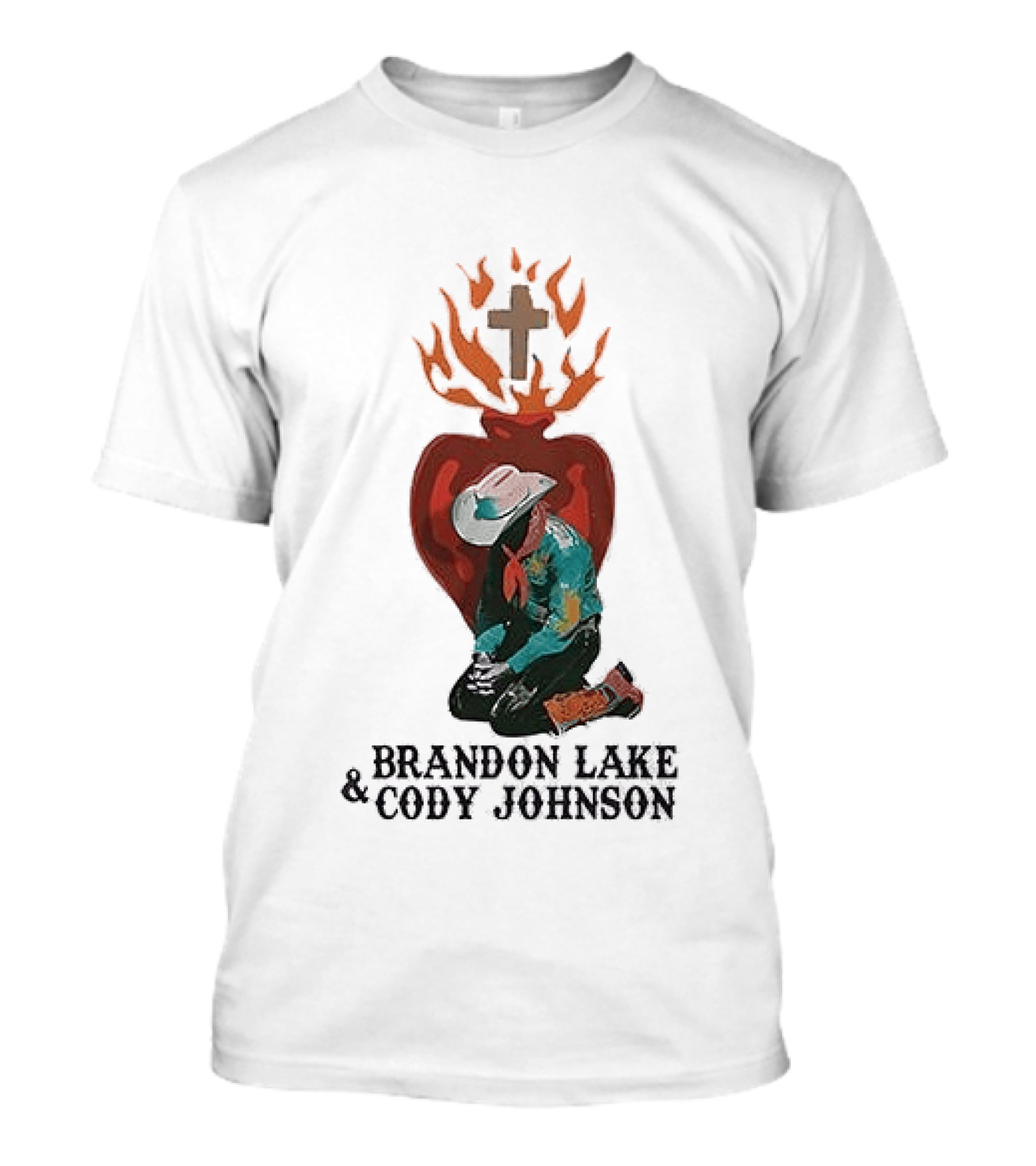 Brandon Lake Cody Johnson When A Cowboy Prays 2026 Cross Heart Flame T-Shirt