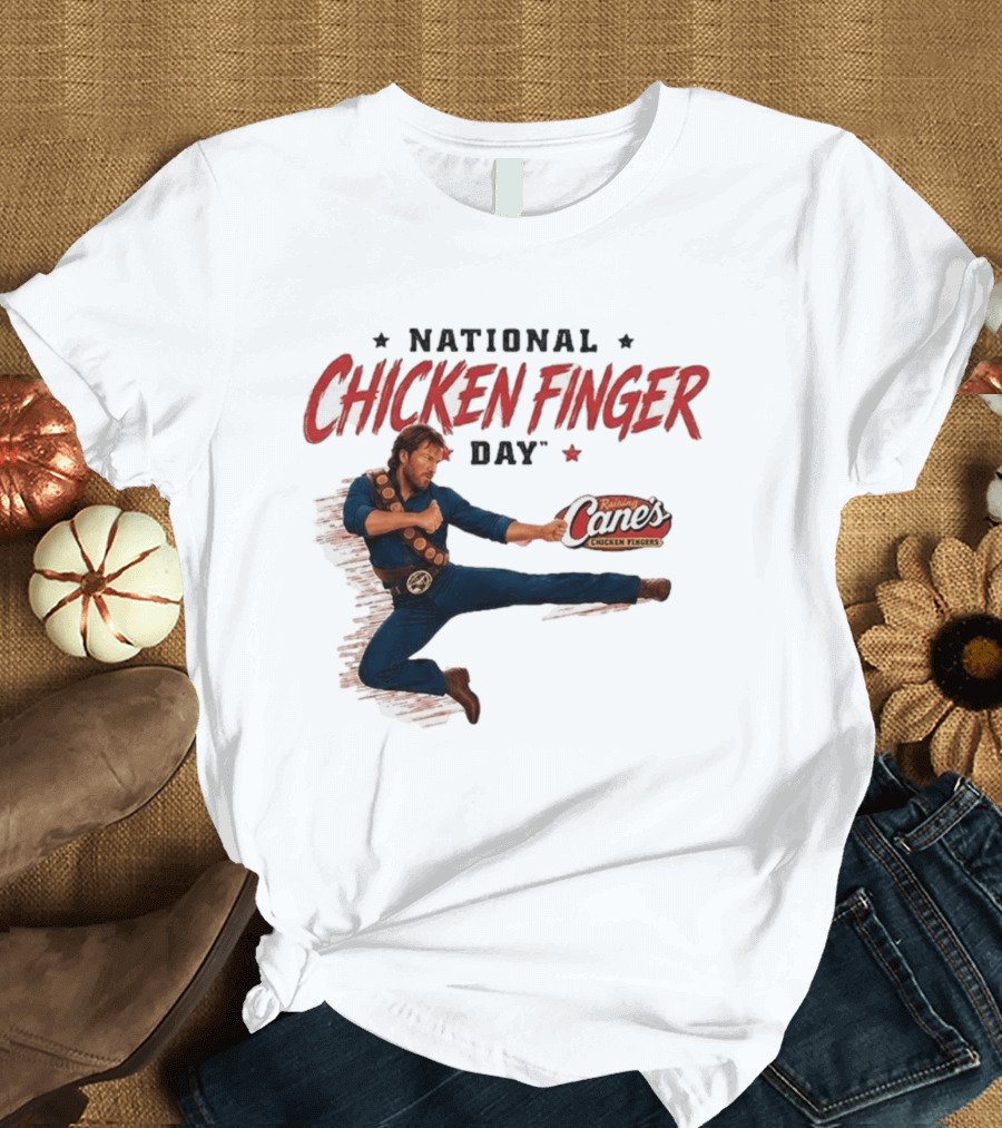 National Chicken Finger Day Chuck Norris Kicking Raising Cane's Promo T-Shirt