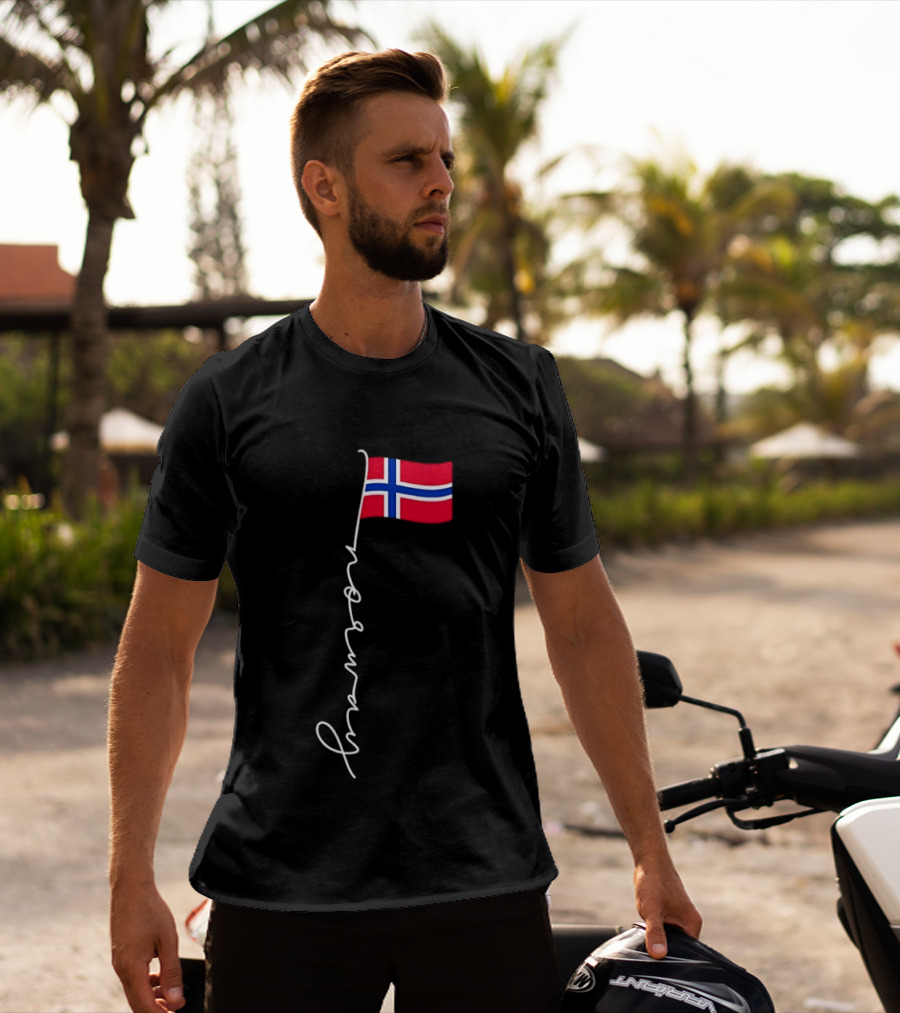 Norway Flag Cursive Text Norwegian Pride T-Shirt
